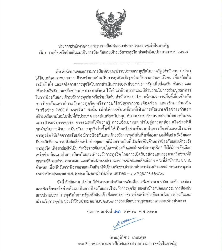 Read more about the article เครือข่าย รกม. สวนดุสิต เฝ้าระวังการทุจริต ได้รับรางวัล เครือข่ายต้นแบบในการป้องกันและเฝ้าระวังการทุจริต ประจำปีงบประมาณ พ.ศ .2568 “ระดับดีเยี่ยม”